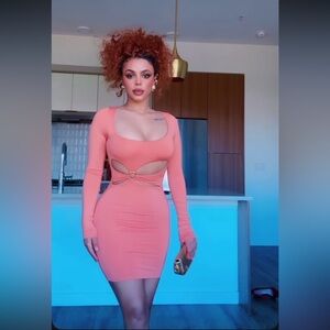 Chic Coral Cut-Out Bodycon Dress